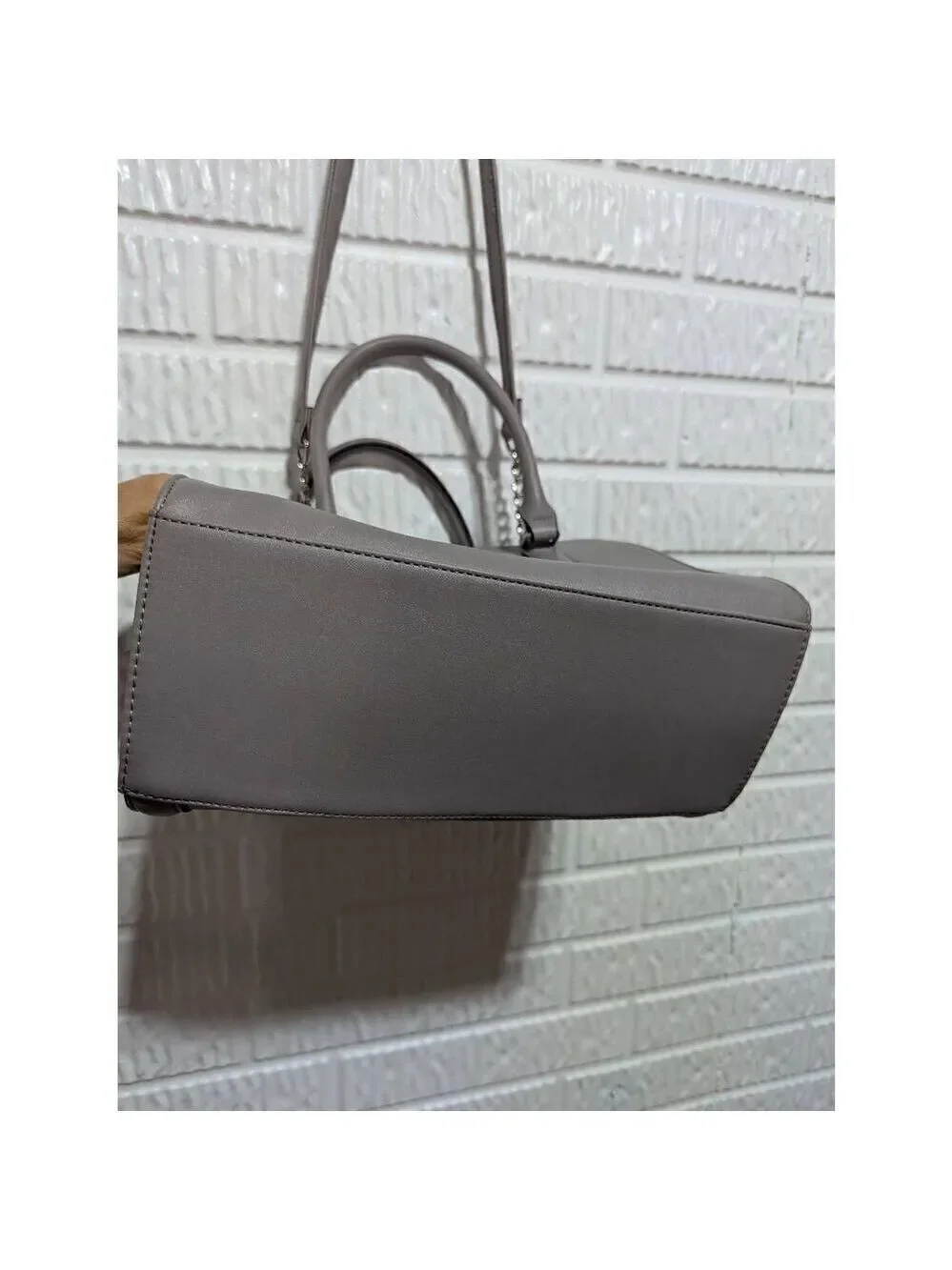 Nine West Women's Gray Solid Square Satchel With Shoulder Strap Handbag